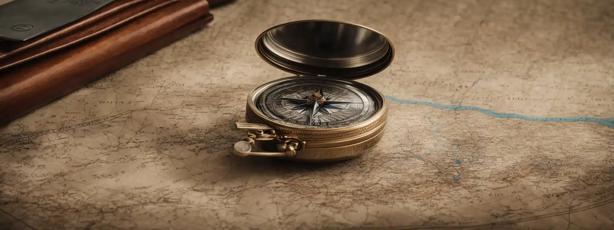 A Compass And Spyglass Rest On A Weathered Map Amidst The Backdrop Of A Bustling Digital Analytics Dashboard.